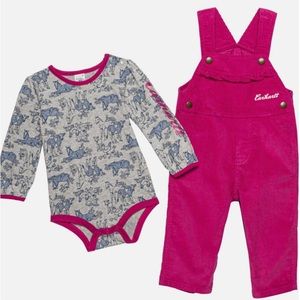 Carhartt Pumpkin Farm Bodysuit and Pink Corduroy Overalls 9M